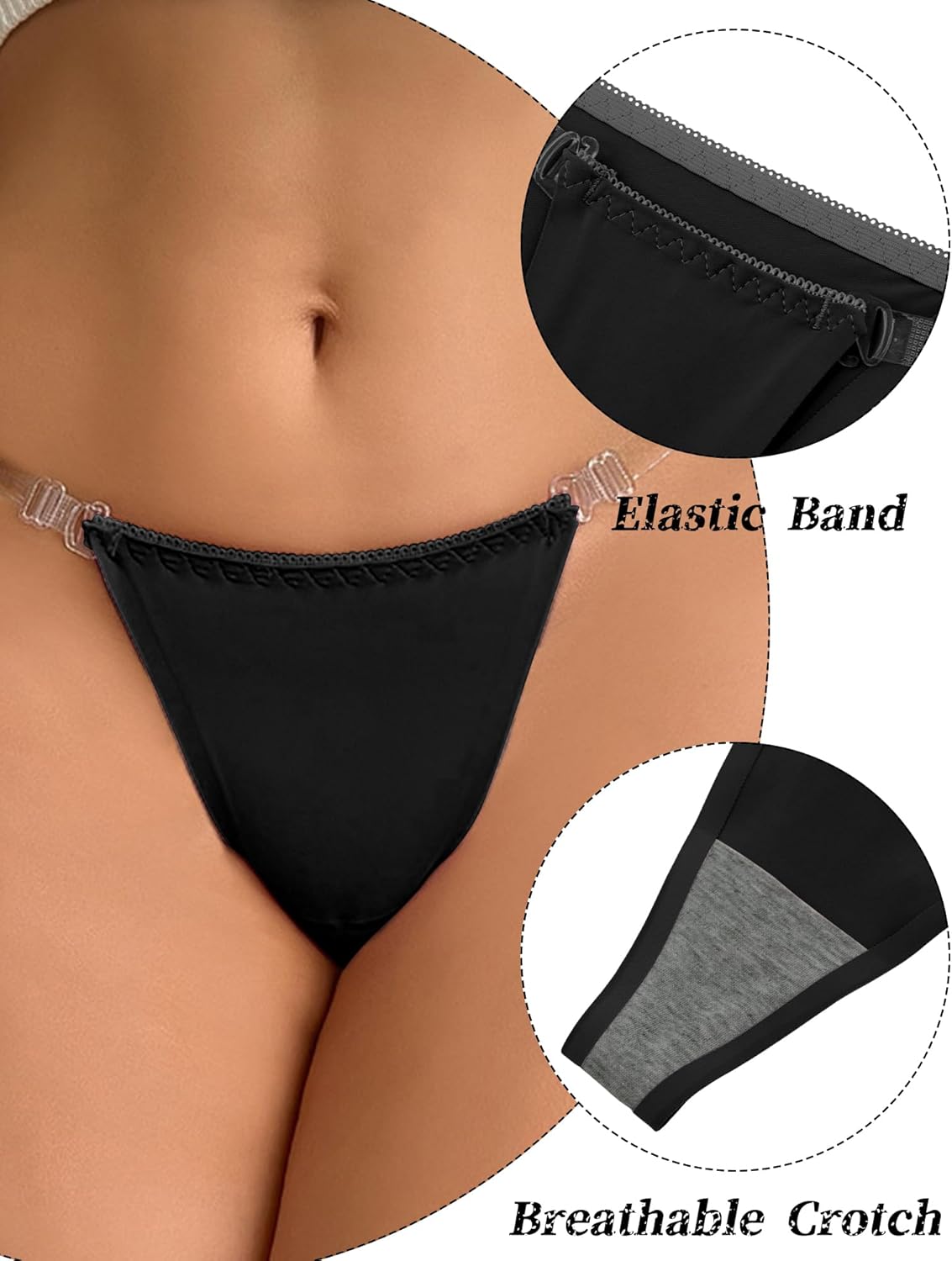 Women Seamless Panties Adjustable G String Thongs Clear Strap Thongs Ice Silk Underwear No Show Briefs 2pcs - Image 4