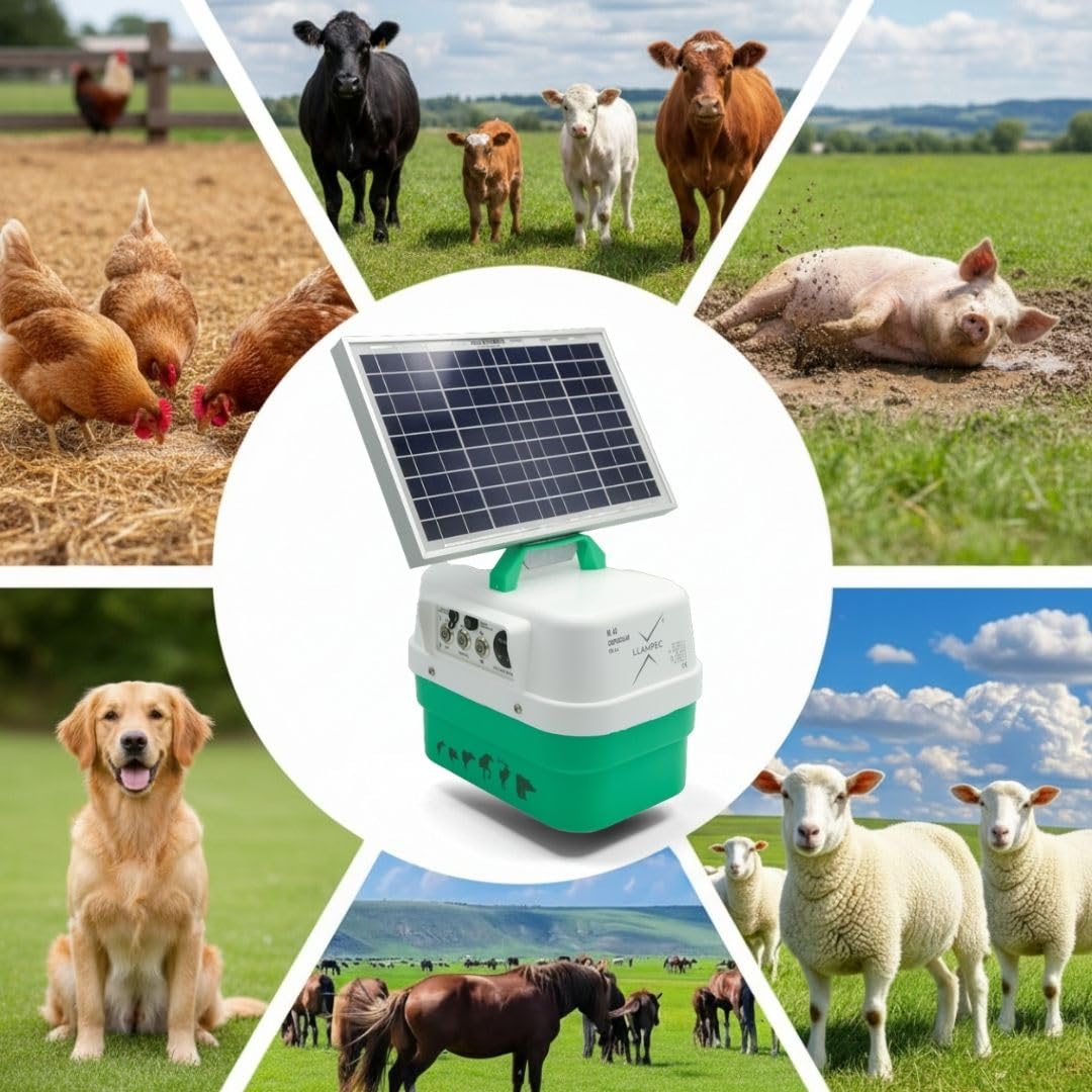 Pastor Eléctrico Solar Crepuscular Llampec Mod.40S – 4,5 J, 10.000 V y 45 km de Alcance – Especial Antijabalí con Sensor de Luz y Panel Solar 12 V 10 W Incluido – Fabricado en España