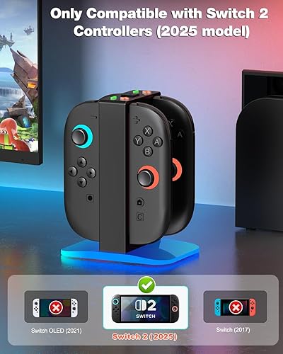Miniatura 6 de Base de carga para Switch 2 mejorada para Nintendo Switch 2 Joycons, cargador Joycon 2 Estación de carga magnética rápida NS2 4 en 1 para Nintendo