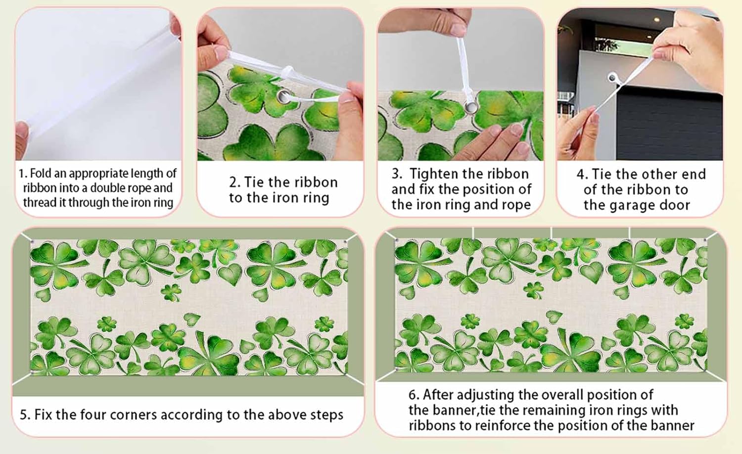 Green St. Patrick's Day Garage Door Cover Decorations 7x16 Ft, Lucky Clovers Botanical Rustic Decorative Garage Door Banner, Large Outdoor Garage Hanging Backdrop Mural for Party/Holiday