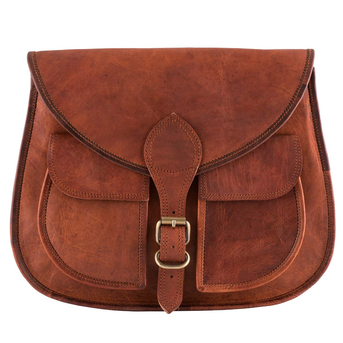 ZiBag Genuine Leather Twin Pocket Vintage Shoulder, Cross Body Purse for Women - Natural Brown