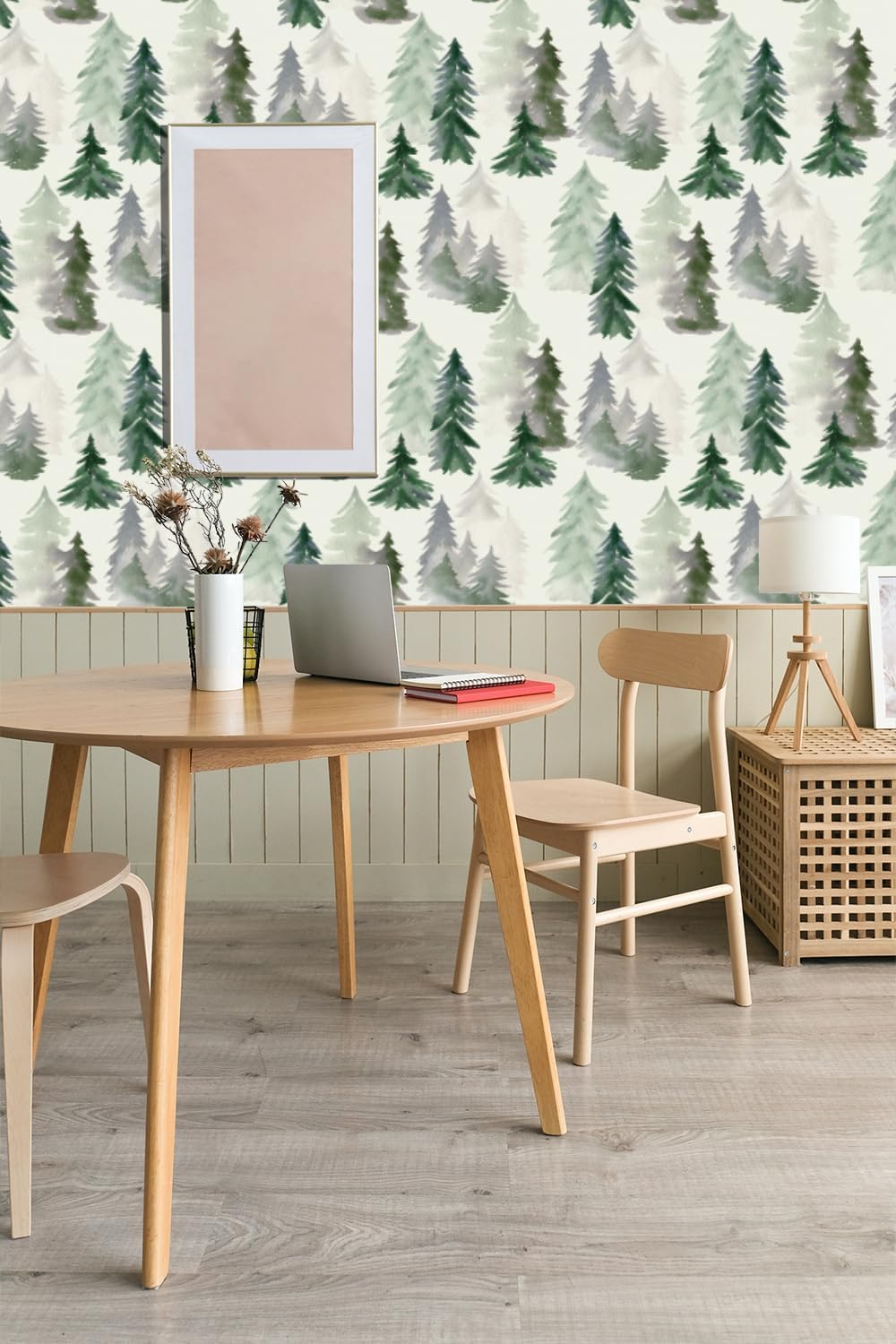RANRAN Peel and Stick Wallpaper, Watercolour Pine Forest,Self Adhesive Wallpaper for Bedroom Furniture Wall Home Decorations 17.3in x 236in（44 cm x 600 cm）