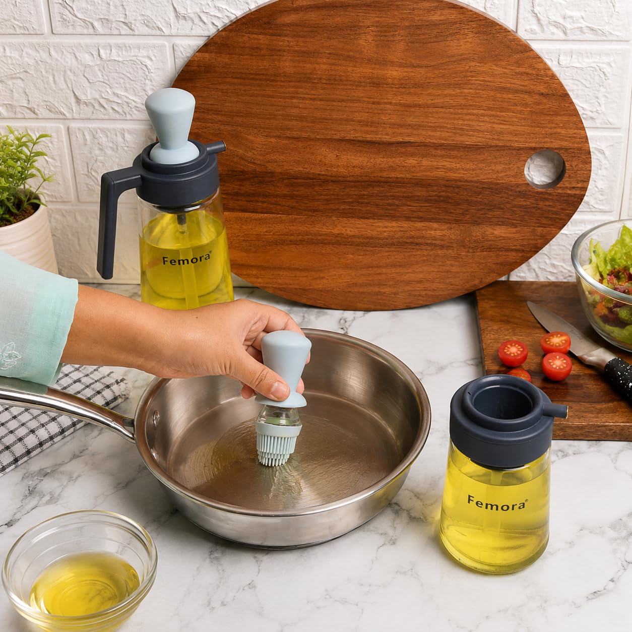 Femora Glass Oil Dispencer Bottle With Silicone Brush, Dropper, 350 ML, Pack of 1, Grey,Cooking Oil 4