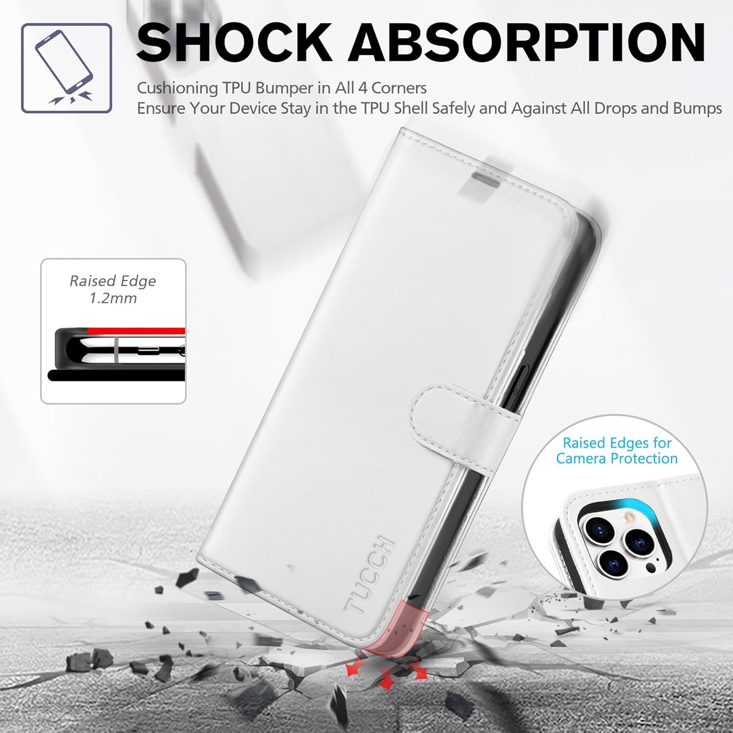 TUCCH Case Wallet for iPhone 14 Pro 5G, [RFID Blocking] 4 Card Holder Stand [Shockproof TPU Interior Case] PU Leather Magnetic Protective Flip Cover Compatible with iPhone 14 Pro 6.1" 2022, White