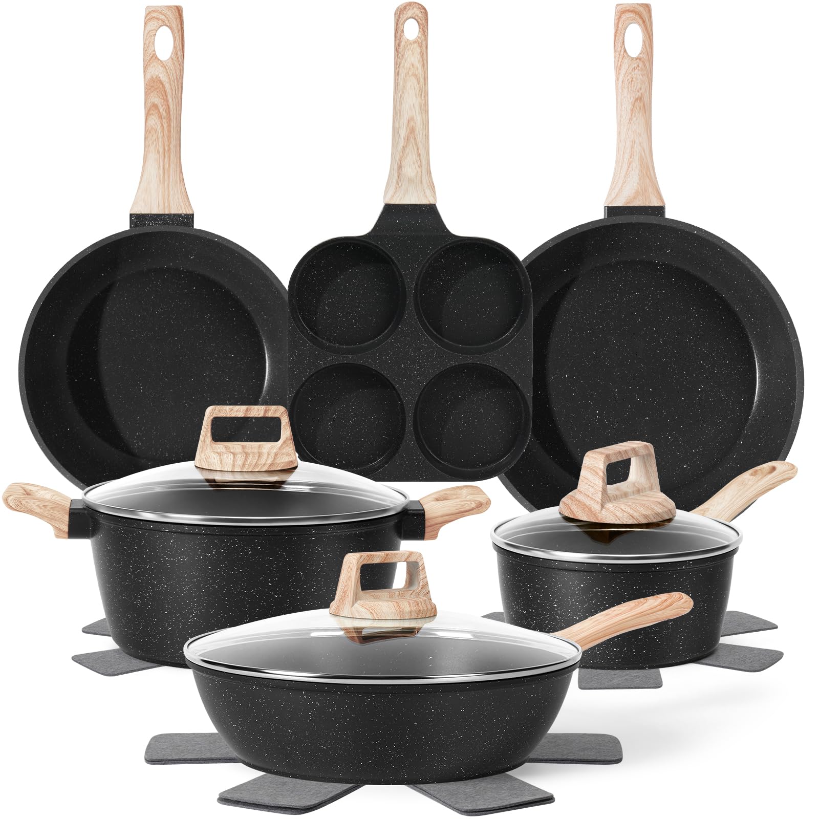 12 Pcs Pots and Pans Set Non Stick, Cookware Sets White Granite Induction Cookware, Non-toxic Healthy Nonstick Kitchen Cooking Set with Frying Pan Set, Saucepans (PFAS/PFOA/PFOS Free) — view 11