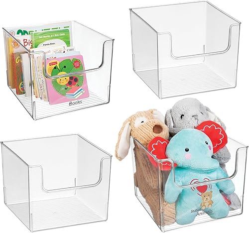 mDesign Cubo organizador de plástico profundo para el hogar contenedor para guardería dormitorio de niños juguete o sala de juegos  diseño frontal
