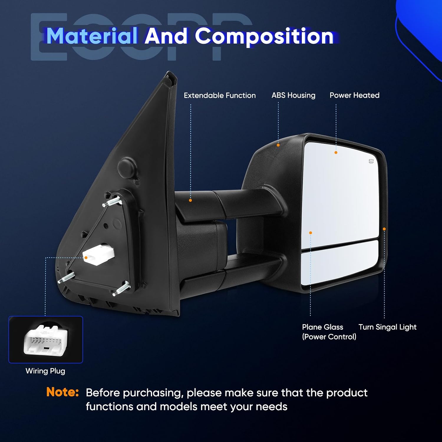 ECCPP Towing Mirrors For 07-14 For Toyota For Tundra Pickup Truck Power Towing Heat Signal Side Mirrors Pair