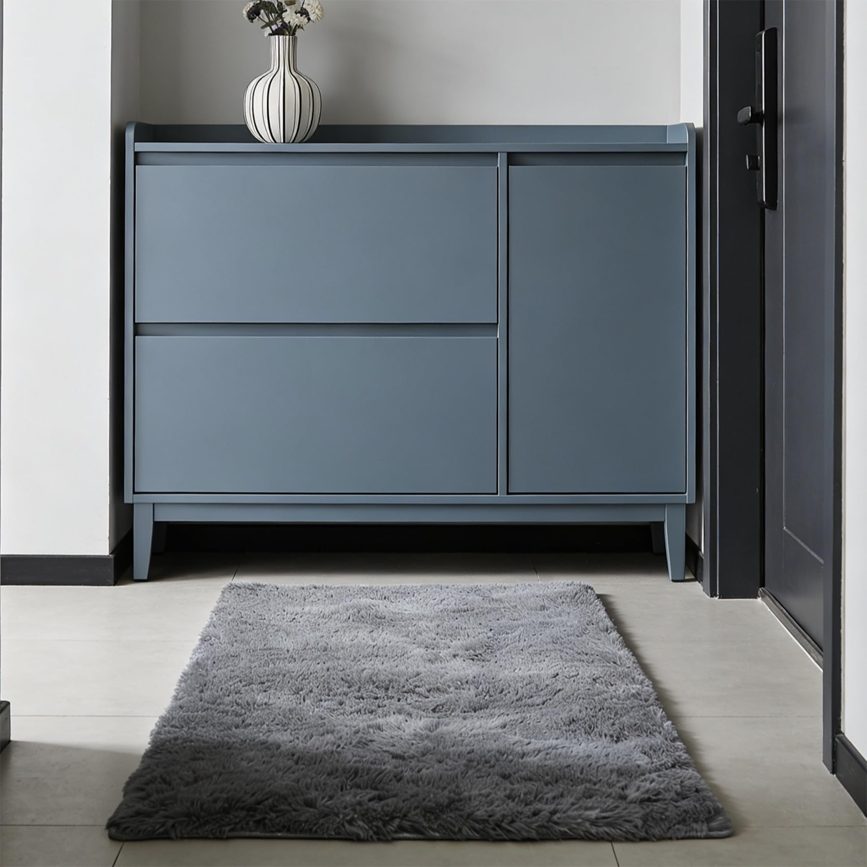 Tapis salon 185 x 160 cm gris doux et moelleux pour chambre moderne