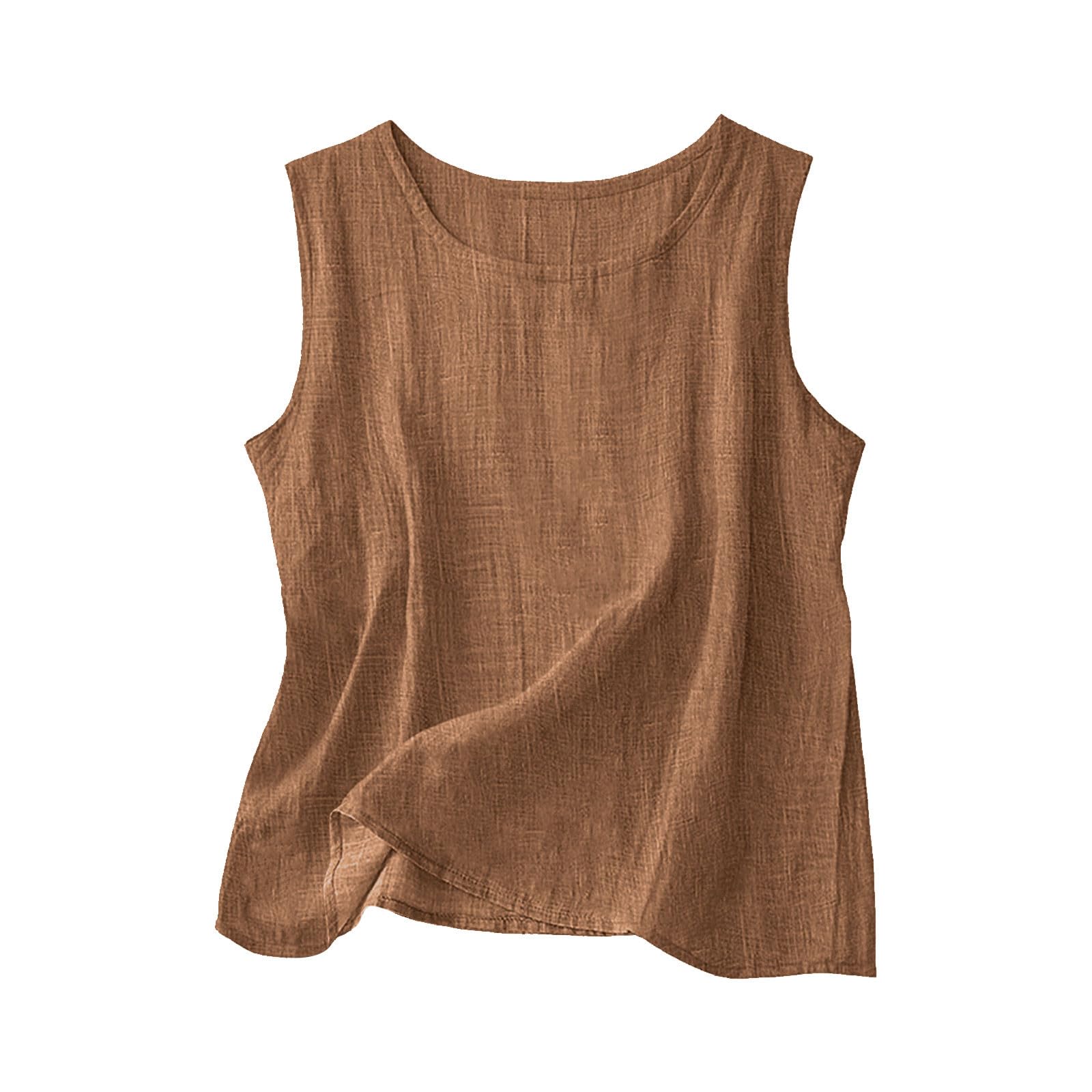 Linen Shirts for Women Linen Crewneck Tank Tops 2026 Spring Summer Beach Sleeveless Tops 2026 Fashion Vacation Shirts — view 5