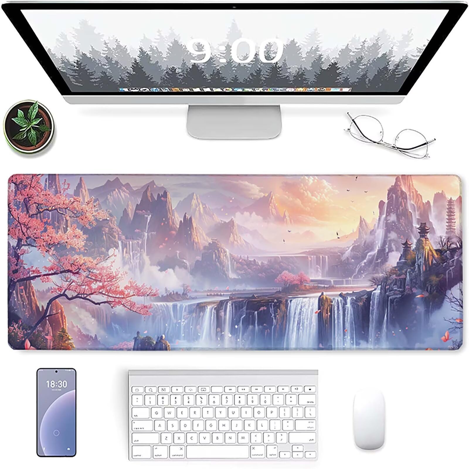 Tappetino Mouse Albero di ciliegio in fioreTappetino Mouse Gaming 1200x600mmRosa Tappetini Scrivania con Bordi Cuciti Impermeabile e Antiscivolo Base Tappeto PC Scrivania per PC Ufficio, Regalo 5-9