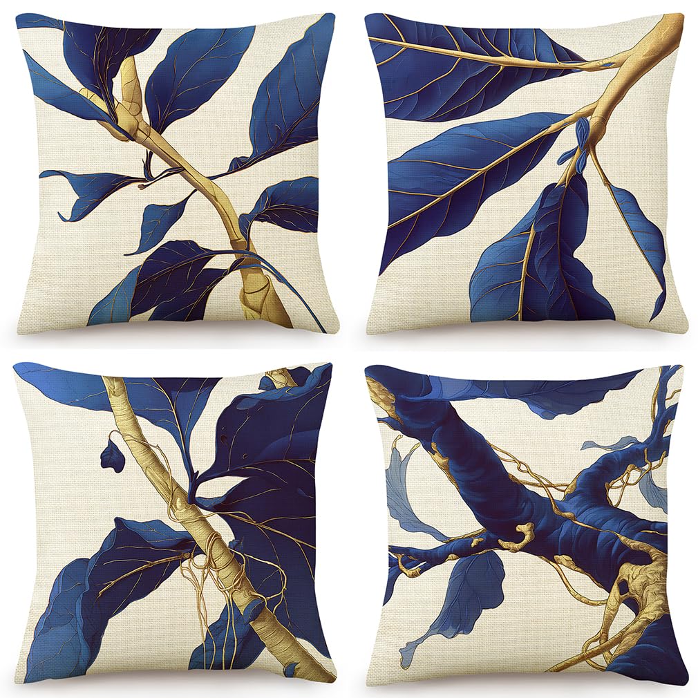 Housse de coussin 60x60 bleu marine en coton lin lavable pour canapé de chambre
