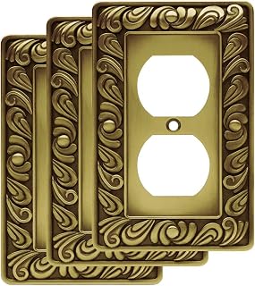 Franklin Brass 64045 Paisley Single Duplex Outlet Wall Plate/Switch Plate/Cover, Tumbled Antique Brass, 3-Pack