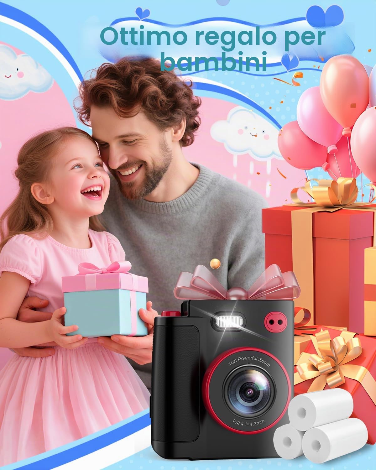 Macchina Fotografica Bambini Istantanea, 1080P HD Fotocamera Istantanea per Bambini con 32GB Scheda & Carta Fotografica, Giocattolo Regalo di Natale Compleanno Bambino e Bambina 3-12 Anni