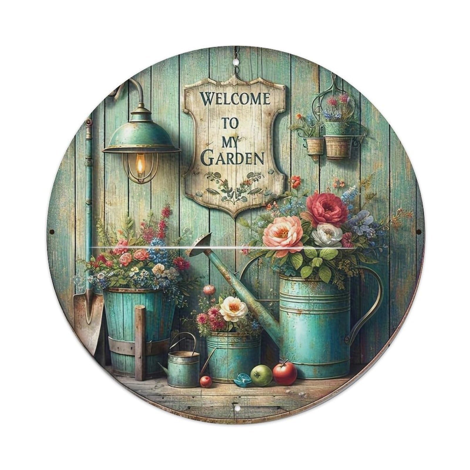 Welcome To My Garden Round Metal Tin Sign Vintage Wall Decor, Bar Garage Cafe Kitchen Home Wall Art Poster 8x8inches