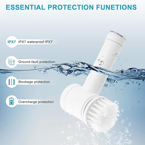 Miniatura 7 de Limpiador eléctrico giratorio, cepillo de limpieza eléctrico con 5 cabezales de cepillo reemplazables, limpiador de ducha inalámbrico de mano con