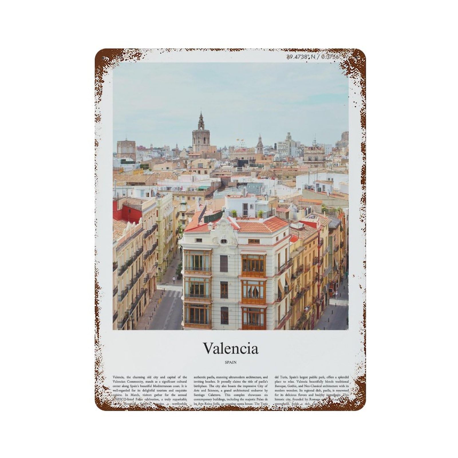 xiaoxiaoshen Valencia Spain City Scenery Wall Decor Art Metal Tin Poster Modern Home Decor Art Home Bar Shop Decorations Vintage Sign 40x30cm