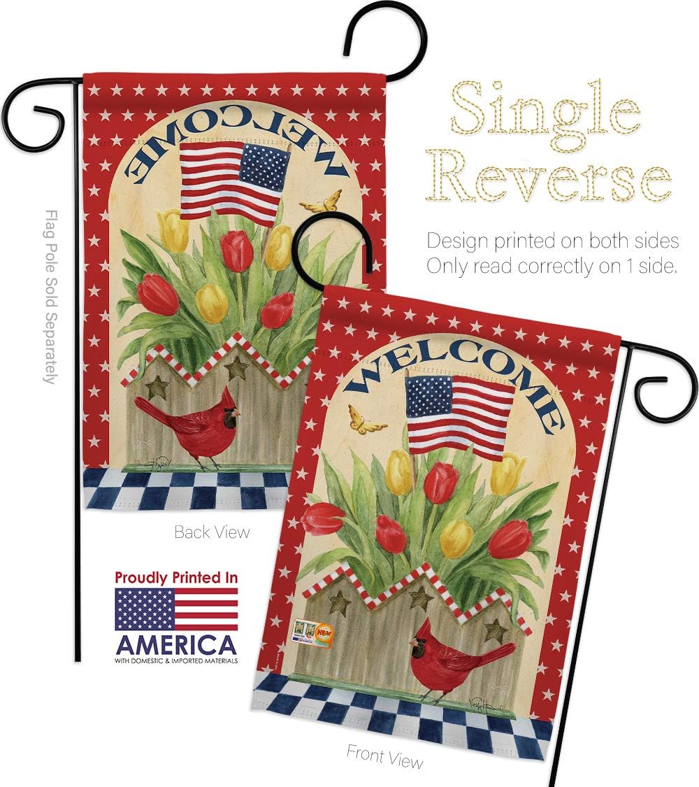 Star and Stripes Patriotic Flowers Garden House Flags Set Patriotism Independence Memorial United State American Small Decorative Gift Yard Banner Made In USA 28 X 40