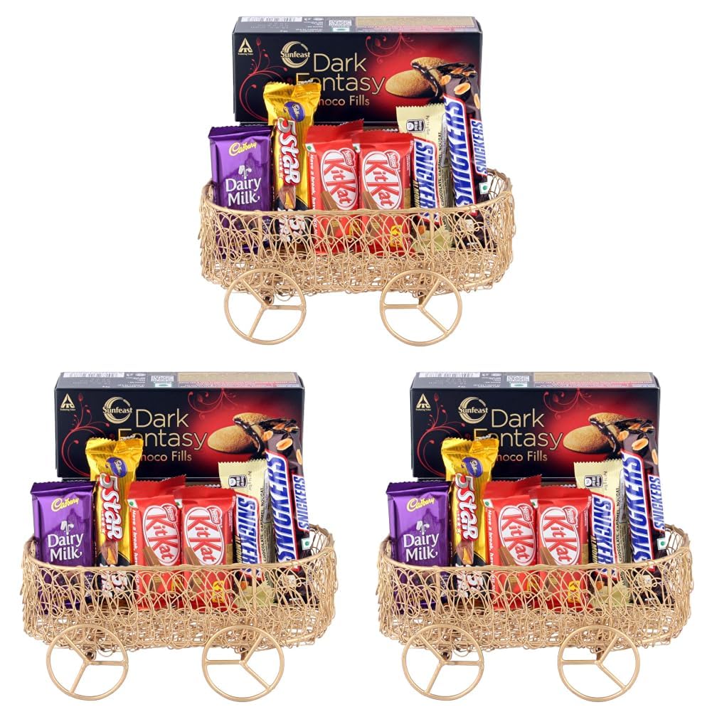 Assorted Chocolate with Handcrafted Metal Cart |Chocolate Gift Hamper for Diwali, Birthday, Holi, Rakhi, New Year, Christmas, Anniversary | 09 (Pack of 3)-image-28