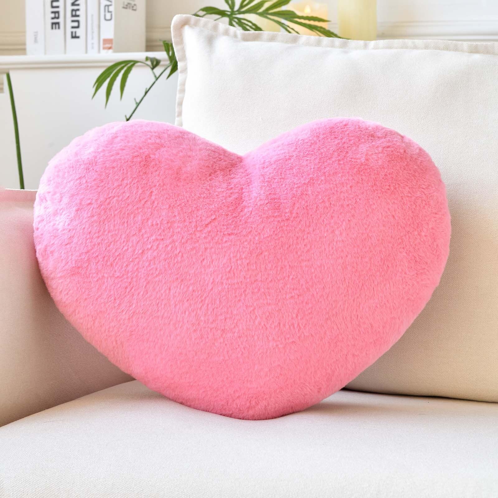 XVTRU Peach Pink Heart Pillows, Cute Heart Decorative Pillow, Heart Shaped Throw Pillows for Bed, Faux Rabbit Fur Plush Hoom Decor Pillow Cushion for Chair Sofa Living Room (Mini 12.9" x 9.8")-image-21