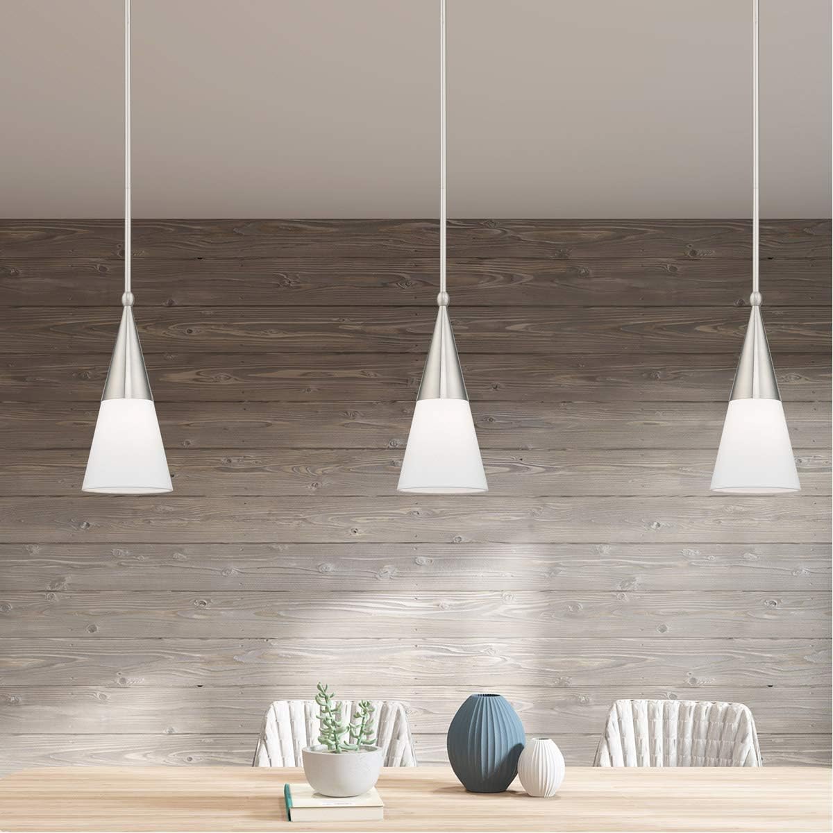 Stockholm Brushed Nickel 1-Light Mini Pendant with Off-White Shade
