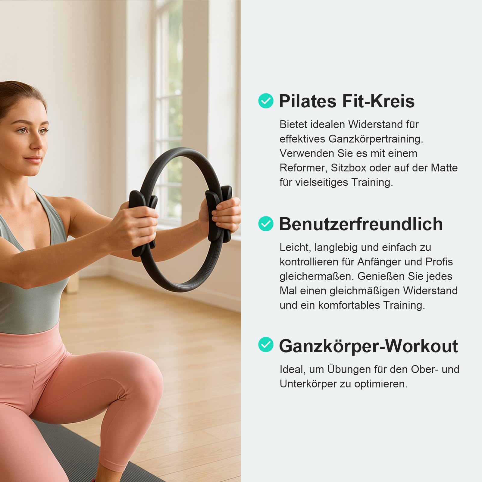 SURFOU Cerchio Pilates Diametro 37 cm, Anello Elastico Resistente con Maniglie Imbottite Antiscivolo, per Yoga e Fitness, Allenamento di Forza e Flessibilità per Cosce e Gambe