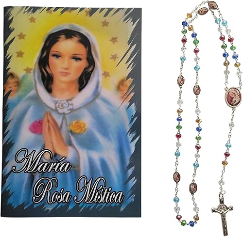 El Libro de María Rosa Mistica Madre de la Iglesia y Rosario de Cristal de Diferente Colores de la Rosa Mistica