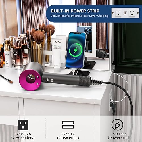 Miniatura 3 de SMOOL Makeup Vanity Table with Large Lighted Mirror, LED Vanity Desk with Slidding Storage, 1 Drawer &amp; Cabinet,for Bedroom(White)