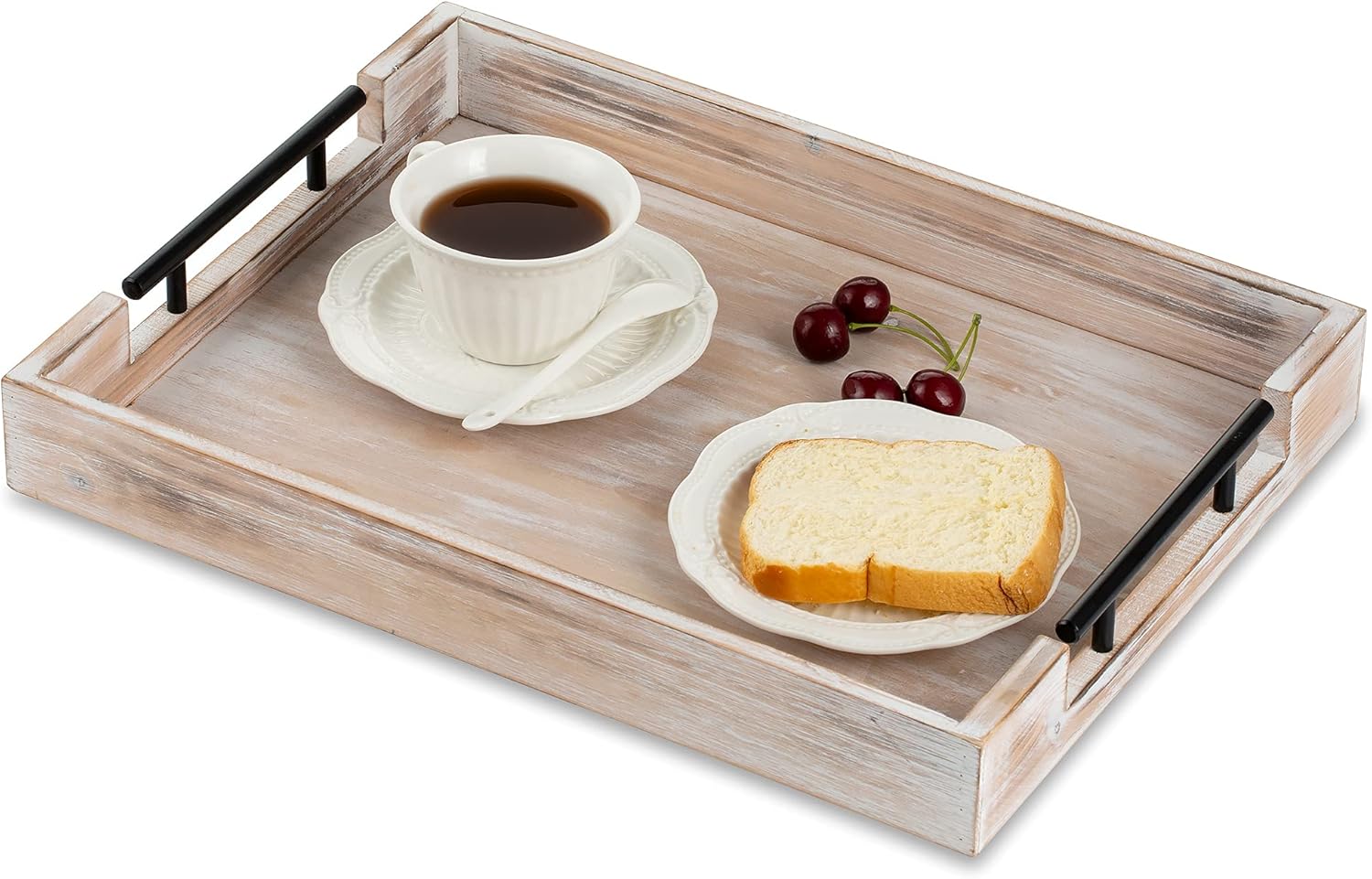 Hanobe Serving Tray with Handles Rustic Decorative Trays for Coffee