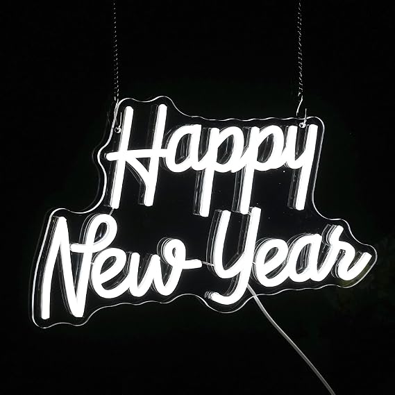 Happy New Year Neon Signs, Neon Signs For Wall Decor, White Led Signs Usb Powered, Living Room Decor, Game Room Decor, For Shop Office Bedroom Restaurant Bar Hotel Party New Year Gift(15.7x9.4in)