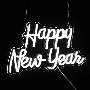 Happy New Year Neon Signs, Neon Signs For Wall Decor, White Led Signs Usb Powered, Living Room Decor, Game Room Decor, For Shop Office Bedroom Restaurant Bar Hotel Party New Year Gift(15.7x9.4in)