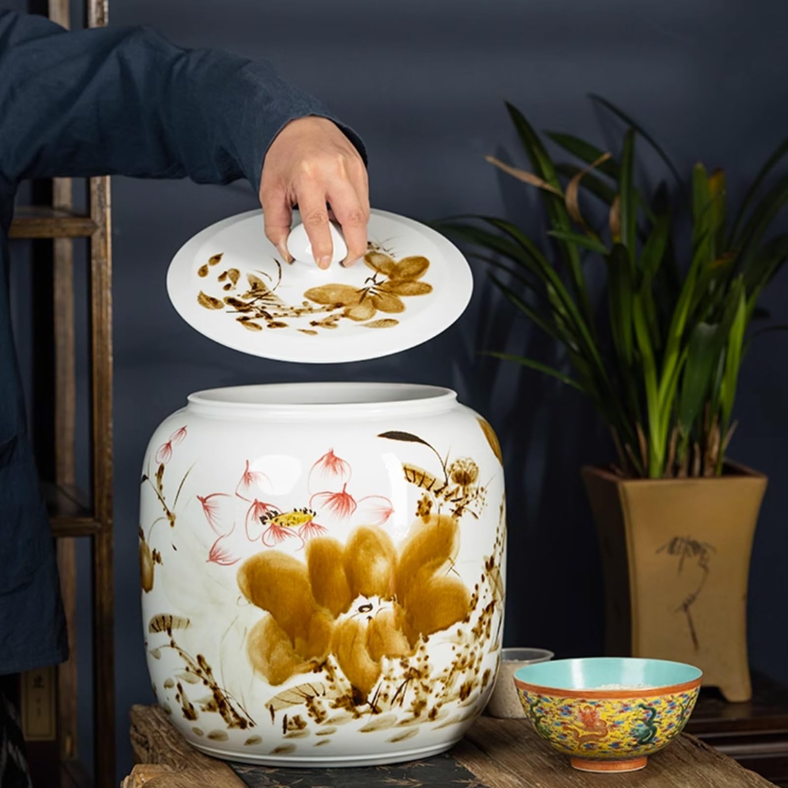 YVYKFZD Keramik Vorratsdosen mit Deckel, klassischer Aufbewahrungsbox, Keramik Ingwergläser, große Vorratsbehälter Reisbehälter Reisspender, für Mehl, Zucker, Kaffee(12.5kg E) Küche, Haushalt & Wohnen
