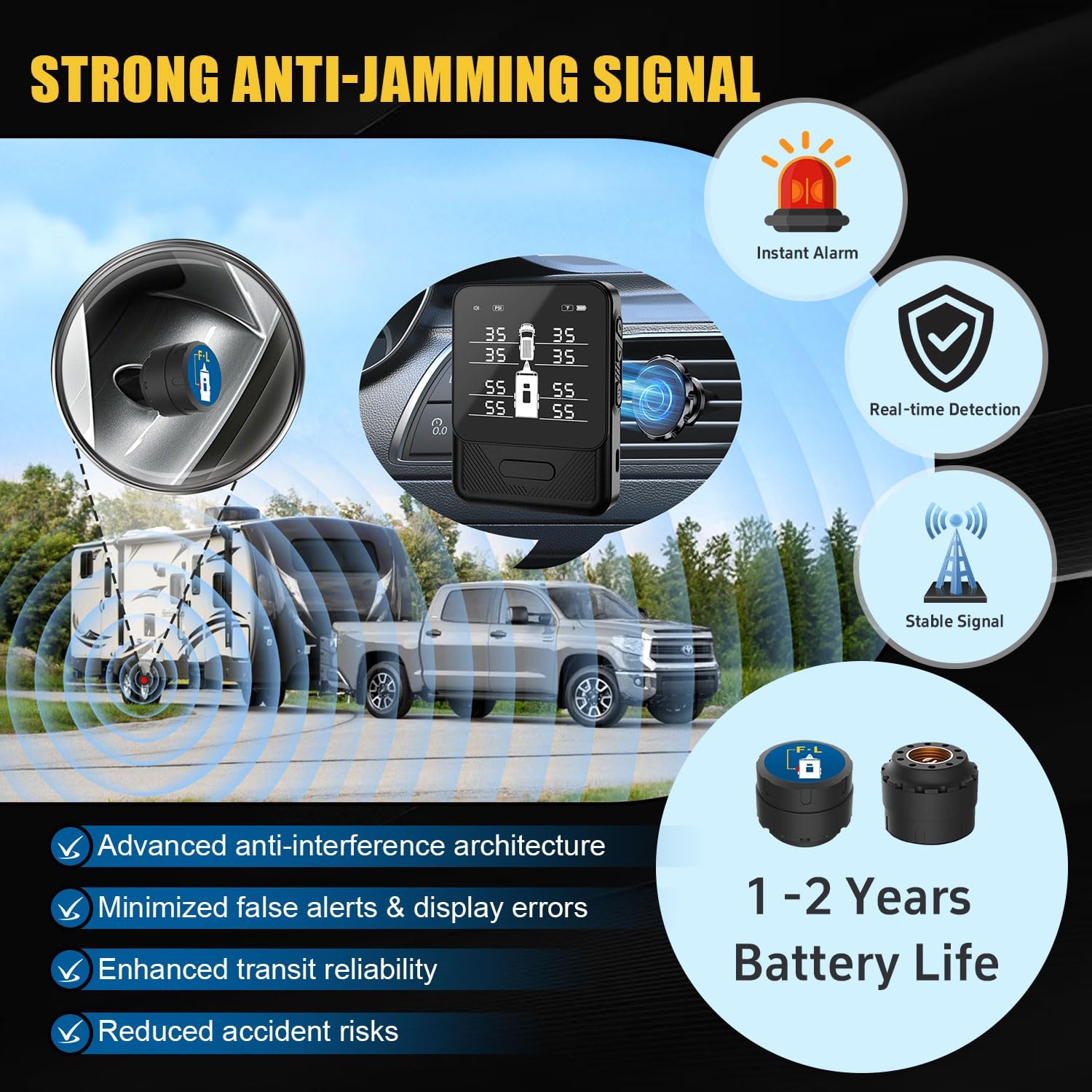 RV Tire Pressure Monitoring System, with 8 Sensors, TPMS, Smart Sensors, Trailer Tire Pressure Monitoring System for RV Travel Trailer Camper Compatibility Exceeds Industry Standards
