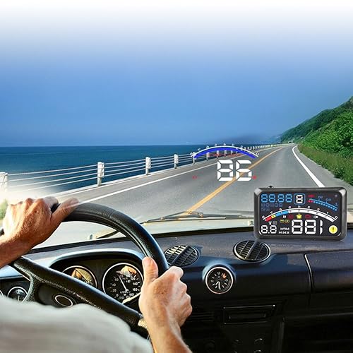 Miniatura 2 de , Universal 5.9 "Coche HUD Display MPH/KM/h Over Speed Limit Advertencia Plug and Play Proyector de parabrisas con película para coches con OBDII o