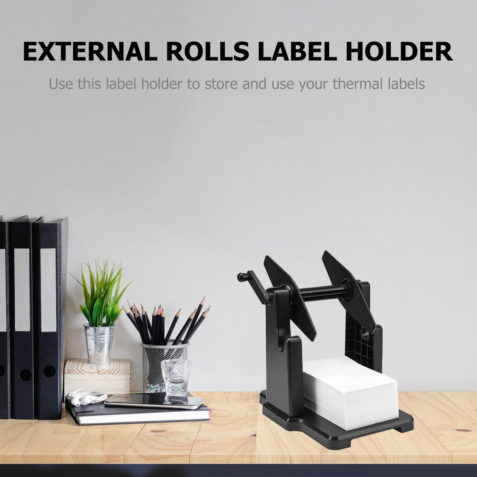 jojofuny Porta Etichette Portatile e Robusto in Plastica Manuale Nero Supporto Portarotoli e Avvolgimento Manuale per Pezzi Esterni Accessorio Ufficio