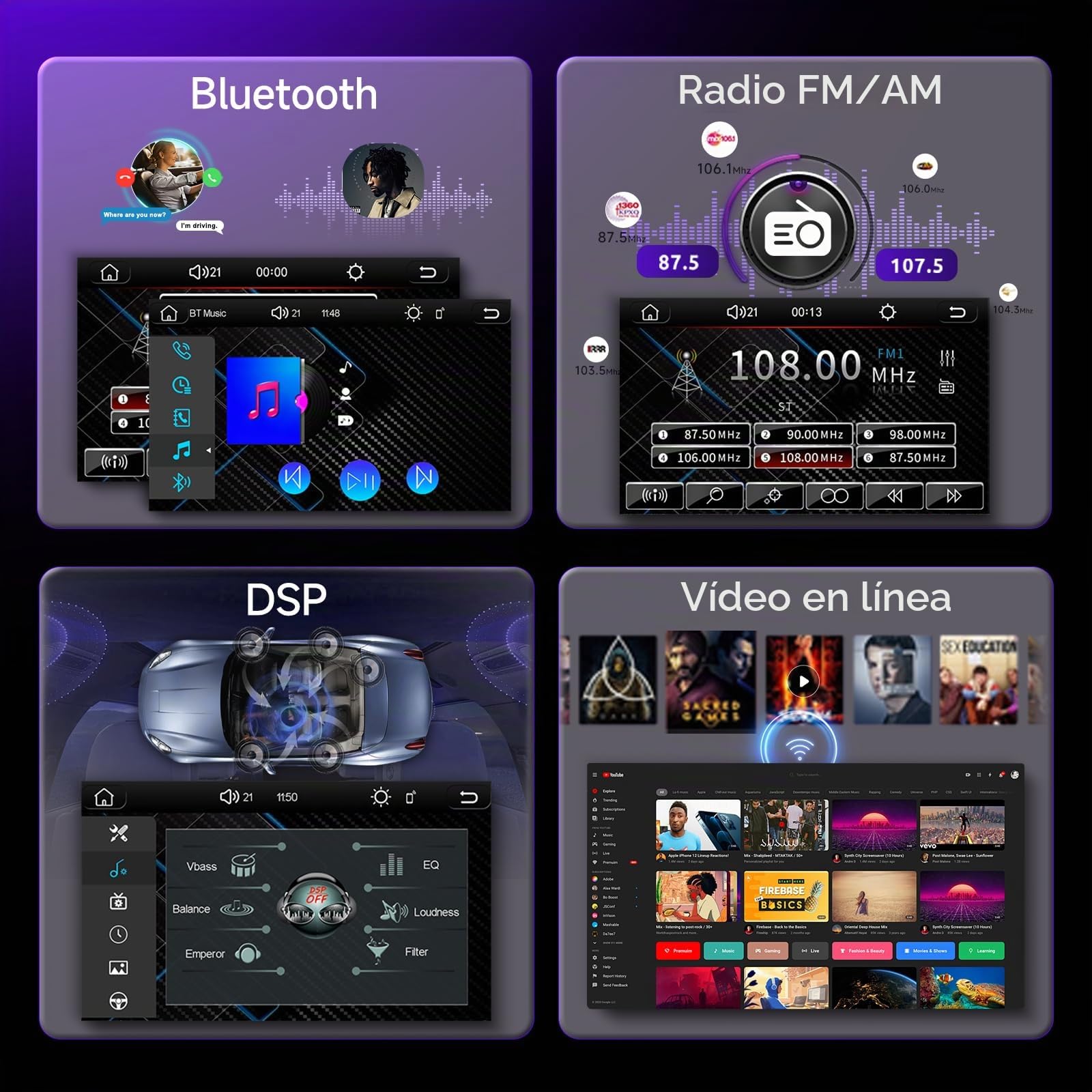 Hodozzy Radio Coche 1 DIN con Carplay Inalámbrico Android Auto, Estéreo de Coche con Pantalla Táctil de 8 Pulgadas con Bluetooth, Radio FM/Am, DSP, AUX, SWC, Doble USB, Compartir Video, Video Online