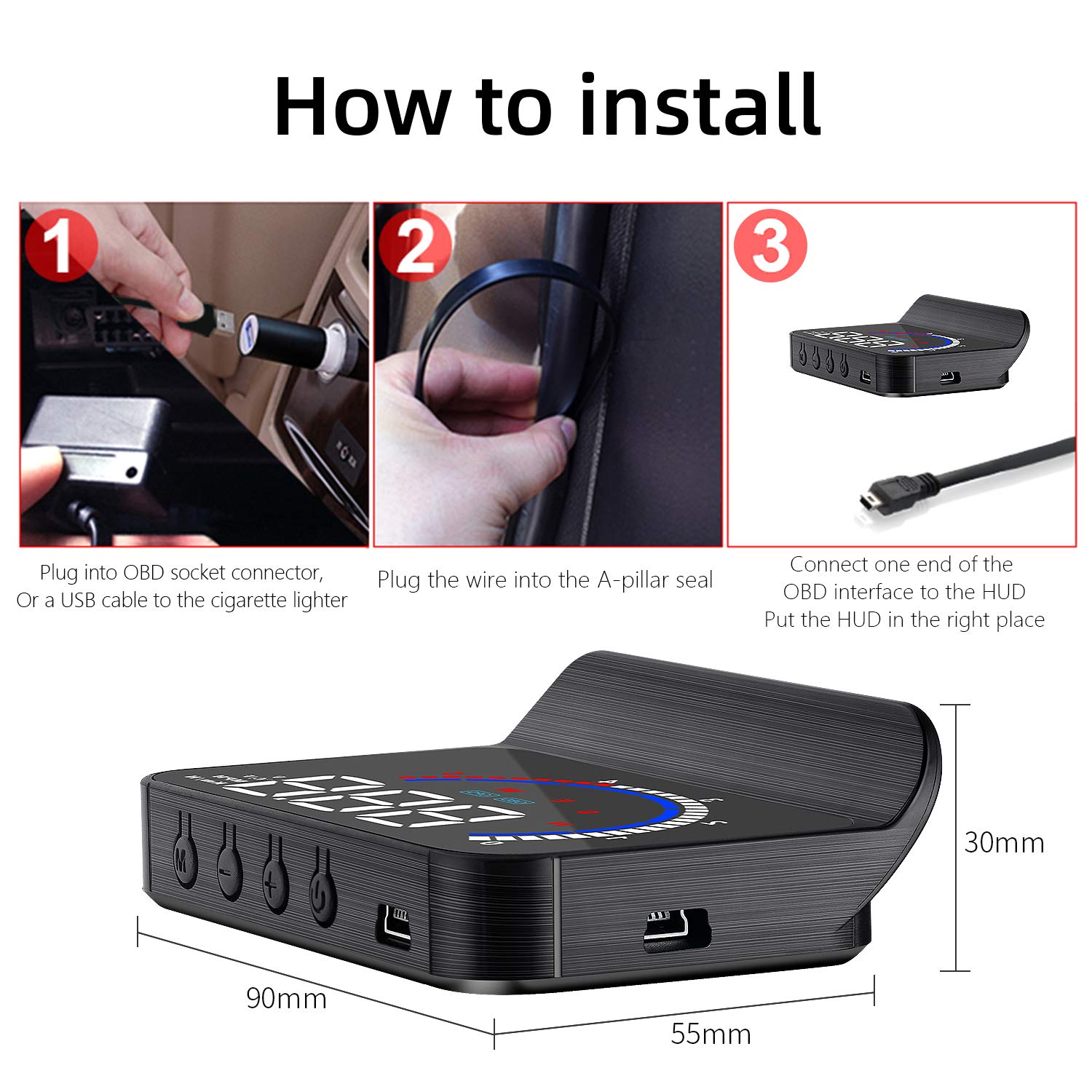 Car HUD Head Up Display, Equipped with Speed, Water Temperature, Overspeed Alarm, and Automatic Photosensitive OBD2+GPS Speedometer, Suitable for All Cars.