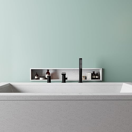 Miniatura 9 de Grifo de bañera romano moderno negro mate con boquilla giratoria de 360, grifo de bañera de montaje en cubierta con ducha de mano, grifo de llenado