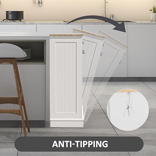 Miniatura 5 de Spurgehom Gabinete de Basura de Doble Puerta Contenedores de Residuos de Cocina, Cesta de Ropa Sucia Gabinete de Bote de Basura Inclinable con Bolsa