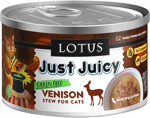 Lotus, Just Juicy Venison Stew - Alimento húmedo para gatos sin granos, 5.3 onzas