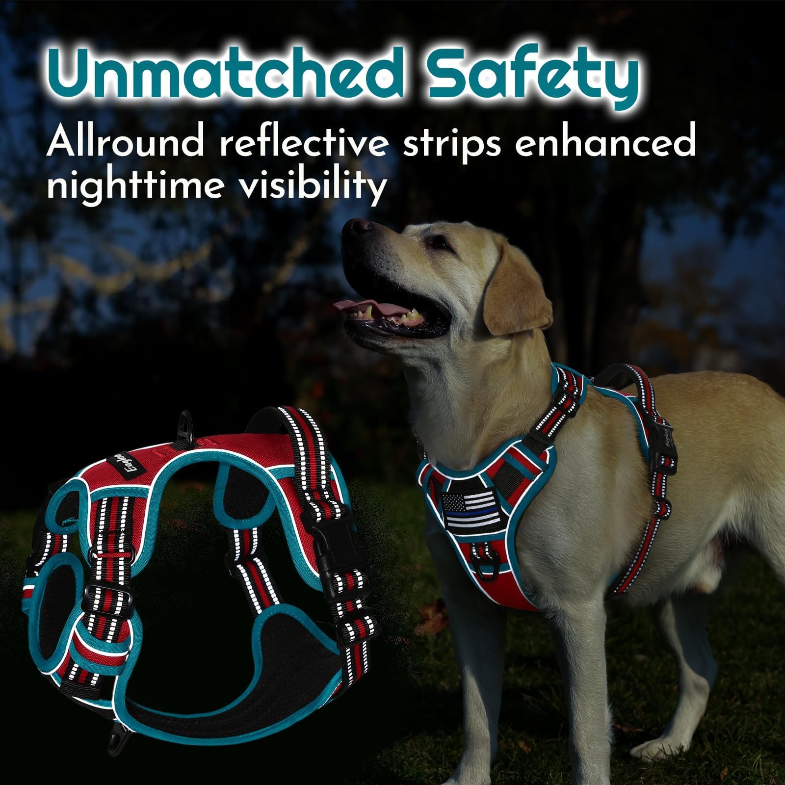 Eagloo Harnais pour chiens de grande taille, harnais réglable anti-traction pour chien avec 3 boucles, harnais rembourré doux, facile à promener avec poignée, gilet réfléchissant anti-étranglement