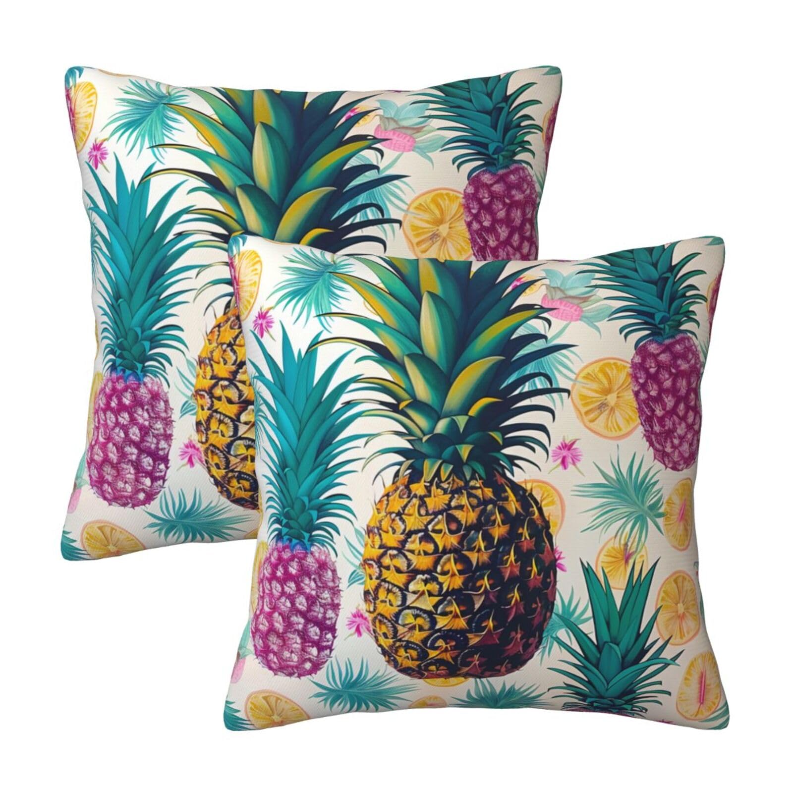 kkvhhyuo Tropical Pineapple Print Pillow Covers Set of 2, Square Decorative Cushion Covers with Hidden Zipper, Throw Pillow Cases for Living Room Sofa Bed Chair, 50x50 cm