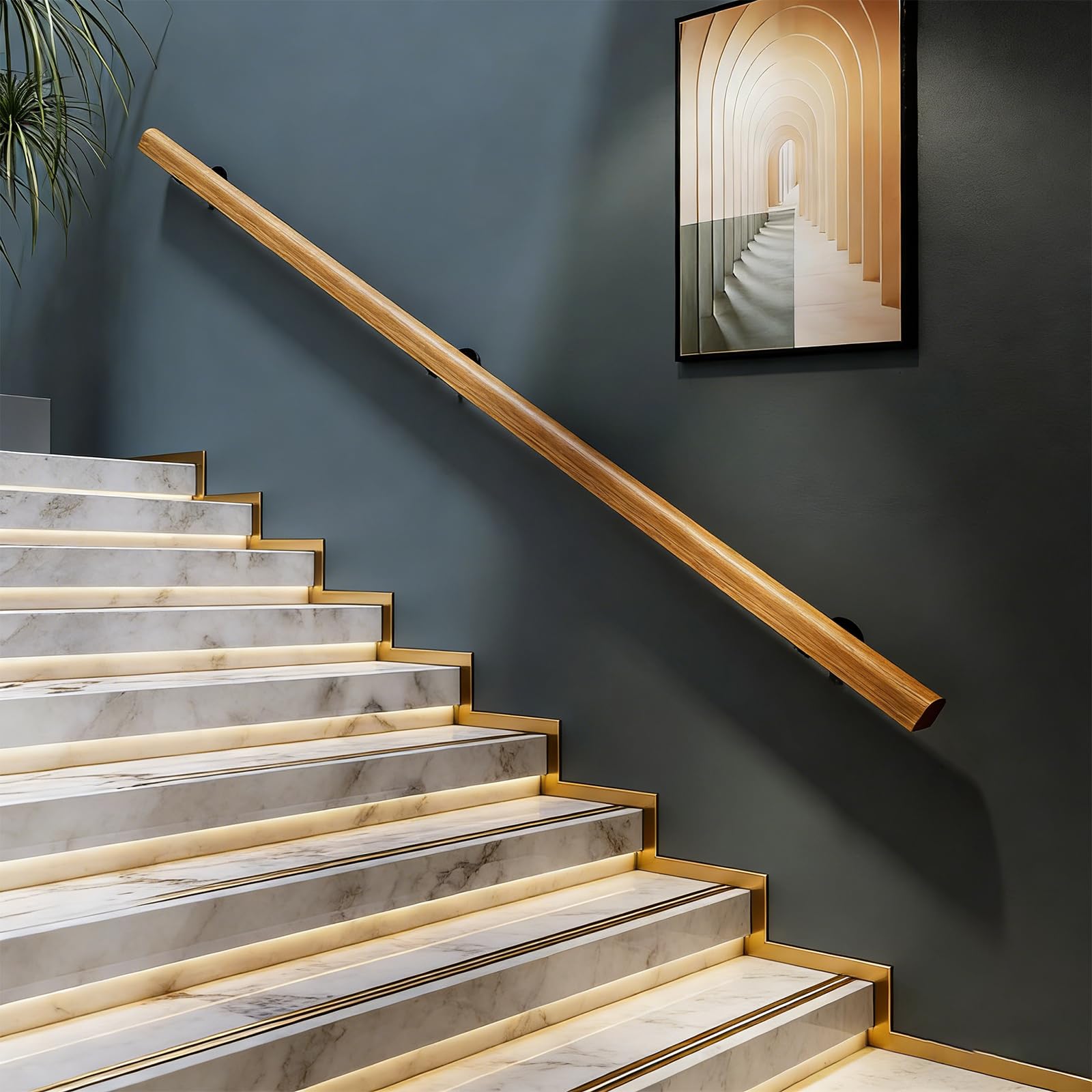 50-600CM Wooden Stair Handrail, Wall Mounted Elderly Safety Armrest, Parapet For Hallways, Railings For Lofts Terraces (C, 100cm)