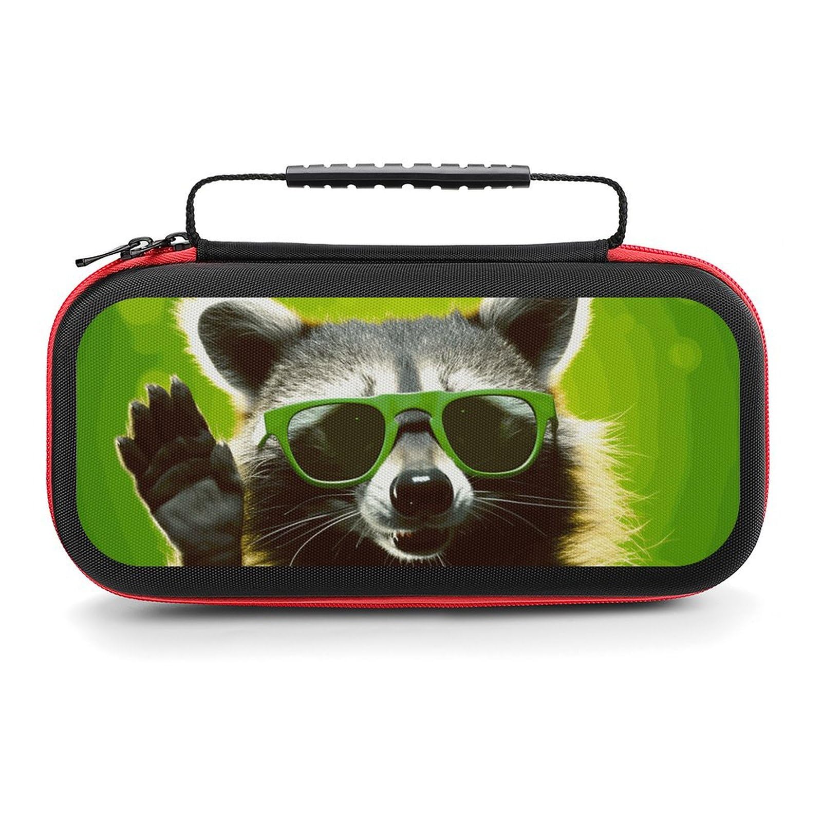 Switch Carrying Case Funny Raccoon Green Sunglasses Switch Game Case with 20 Games Cartridges Hard Shell Travel Protection