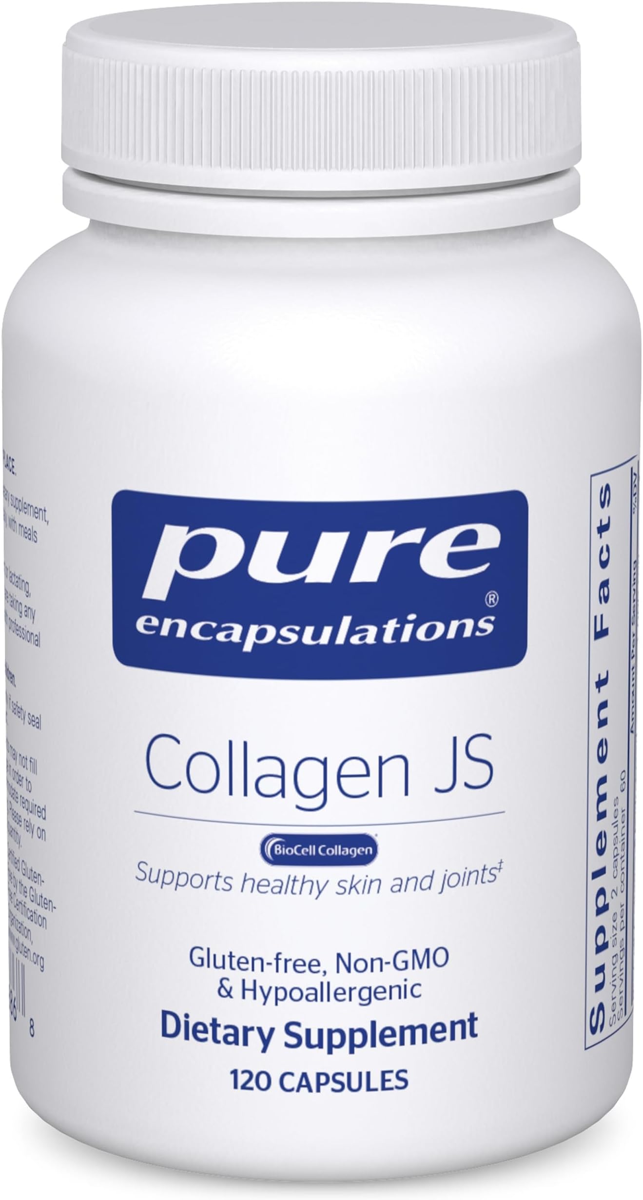 Collagen JS - Skin & Joint Health* - 1,000 mg Hydrolyzed Biocell Collagen - Gluten Free & Non-GMO - 120 Capsules