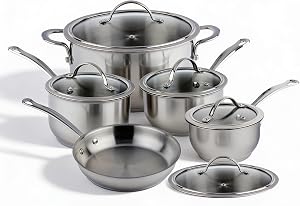 Meyer - Nouvelle Stainless Steel Cookware Set, Induction Compatible Pots and Pans Set for Everyday Cooking (10-Piece)