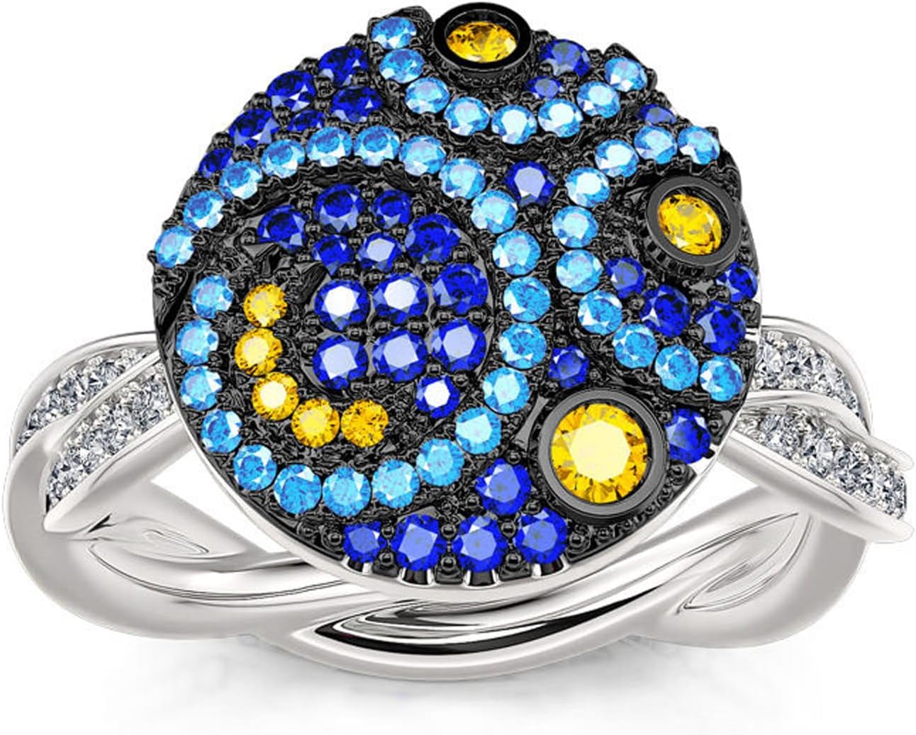 Jeulia "The Starry Night Round Cut Sterling Silver Ring Fashion Anniversary Promise Bridal Ring Set Engagement Wedding Ring Set for Her With Gift Jewelry Box