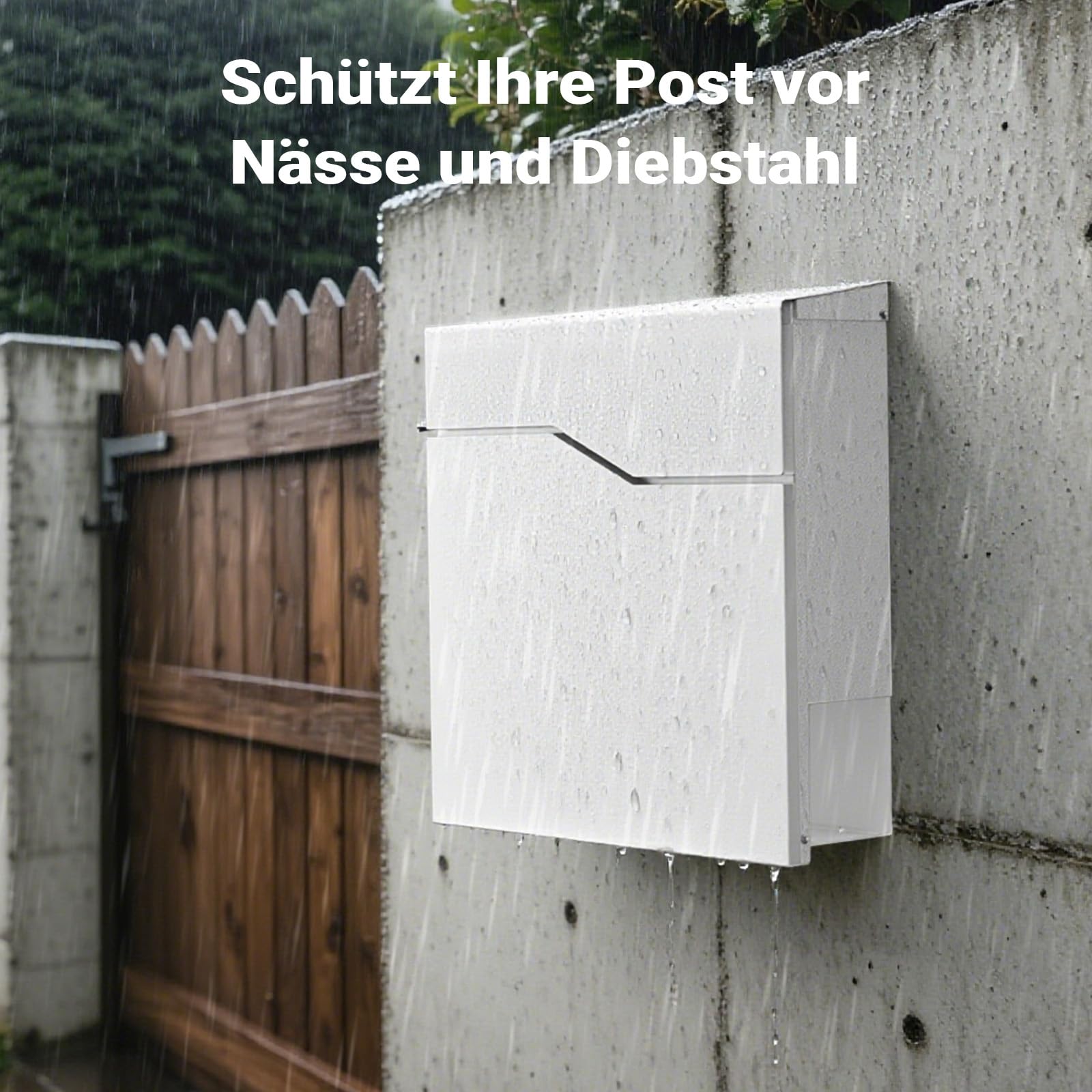 Wiltec Designer Briefkasten V19 weiß 370 x 102 x 370 mm, Wandbriefkasten mit Schloss und Zeitungsrolle, Postkasten aus pulverbeschichtetem Stahl