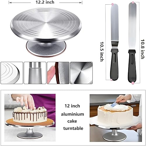 Miniatura 2 de Kit de decoración de pasteles de 357 piezas, con plato giratorio de aleación de aluminio, 48 puntas de glaseado numeradas, 8 puntas rusas + bolas, 2
