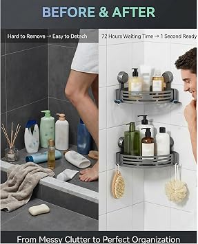 Triangular Draining Basket -No-Drill Triangle Suction Cup Shower Caddy