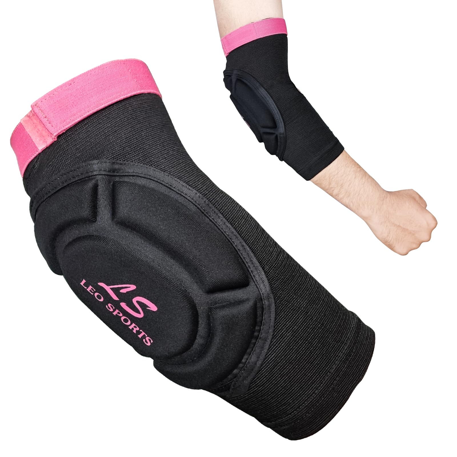 Leo Pro Elbow Pads, Muay Thai MMA Kickboxing Sparring Elbow Guard, Martial Arts Striking, Volleyball Wrestling Yoga Basketball Adjustable Elbow Protectors Padded Sleeves (Pink)